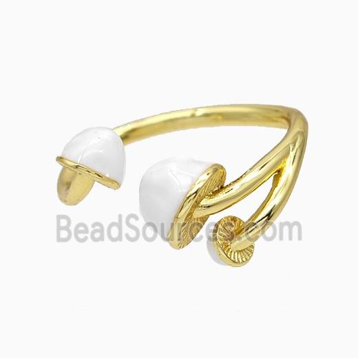 Copper Mushroom Rings White Enamel Gold Plated