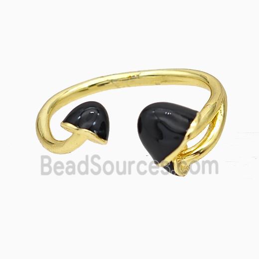 Copper Mushroom Rings Black Enamel Gold Plated