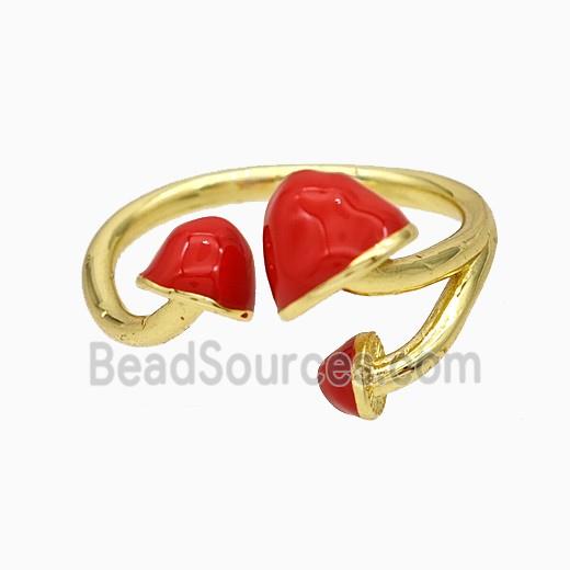 Copper Mushroom Rings Red Enamel Gold Plated