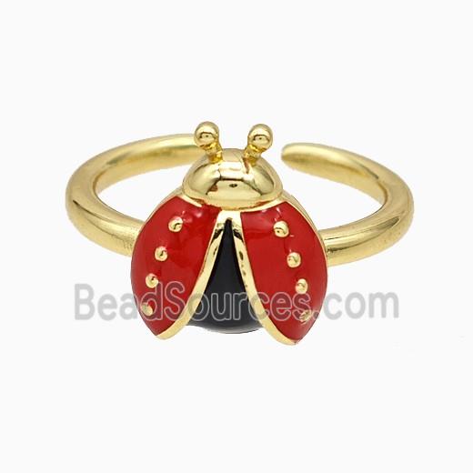 Copper Ladybug Rings Red Enamel Gold Plated