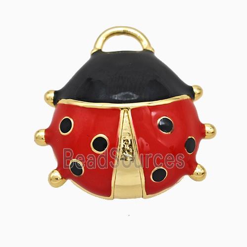 Copper Ladybug Pendant Red Enamel Gold Plated