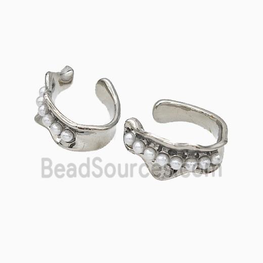 Copper Clip Earrings Pave Pearlized Resin Platinum Plated