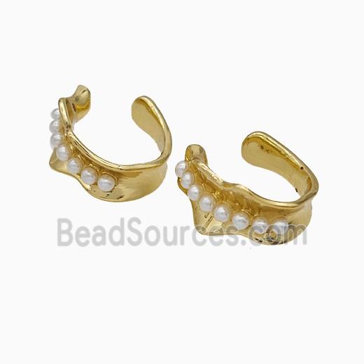 Copper Clip Earrings Pave Pearlized Resin Gold Plated