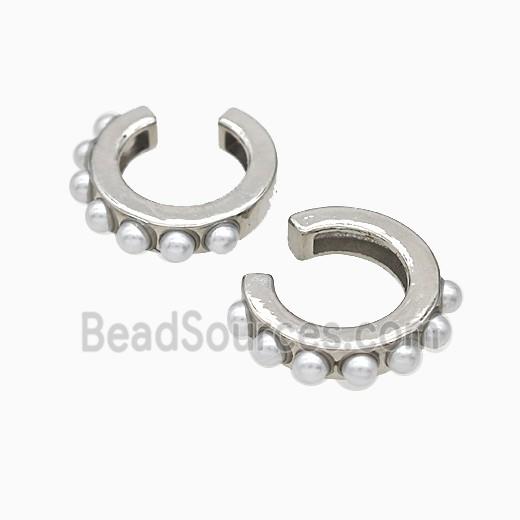 Copper Clip Earrings Pave Pearlized Resin Platinum Plated