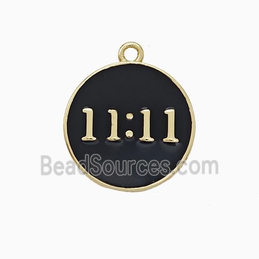 Copper Pendant Double Eleven Number 11 Circle Black Enamel Gold Plated