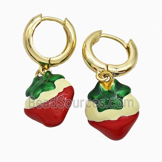 Copper Strawberry Hoop Earrings Enamel Gold Plated