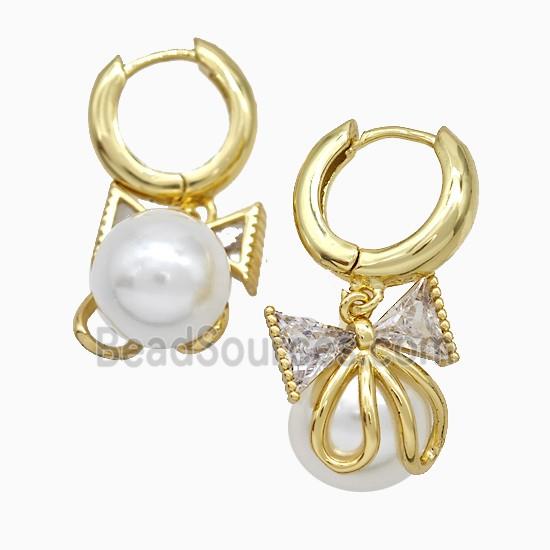 Copper Bowknot Hoop Earrings Pave Pearlized Resin Gold Plated