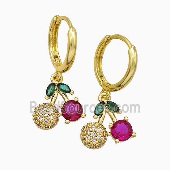 Copper Strawberry Hoop Earrings Pave Zirconia Gold Plated