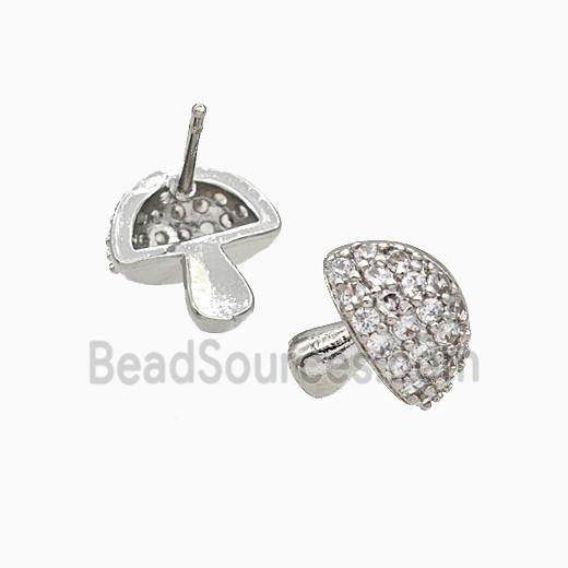 Copper Mushroom Stud Earrings Pave Zirconia Platinum Plated