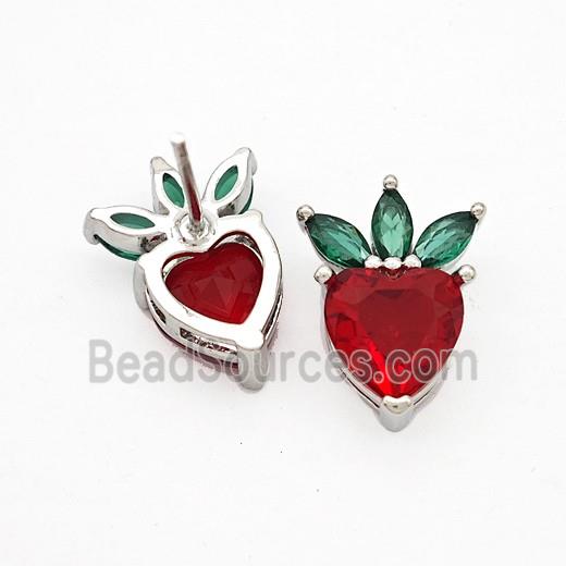 Copper Strawberry Stud Earrings Pave Zirconia Platinum Plated