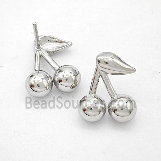 Copper Cherry Stud Earrings Platinum Plated