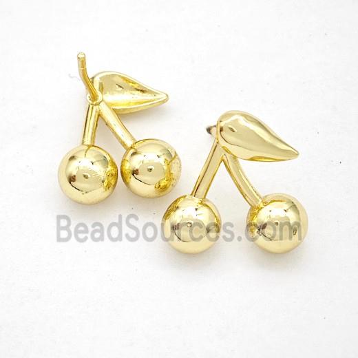 Copper Cherry Stud Earrings Gold Plated