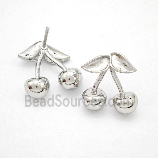Copper Cherry Stud Earrings Platinum Plated