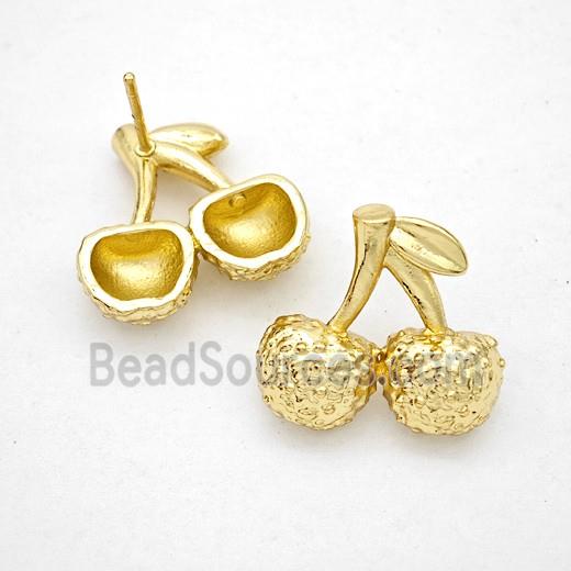 Copper Cherry Stud Earrings Hammered Gold Plated