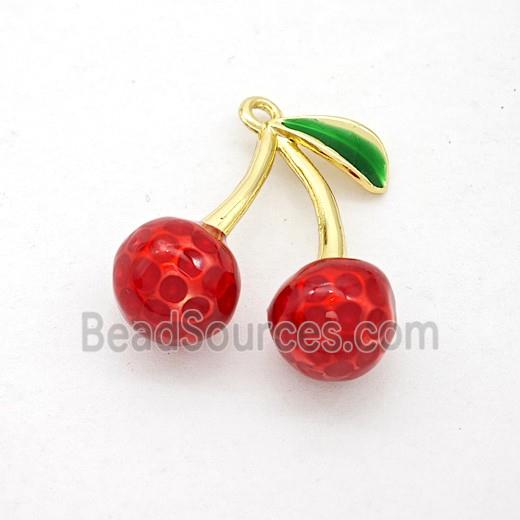 Copper Litchi Stud Earrings Red Painted Gold Plated