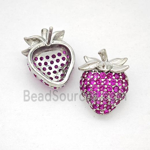 Copper Strawberry Stud Earrings Pave Zirconia Platinum Plated