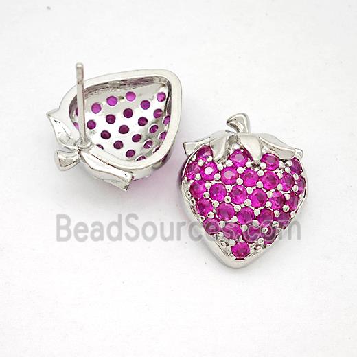 Copper Strawberry Stud Earrings Pave Zirconia Platinum Plated