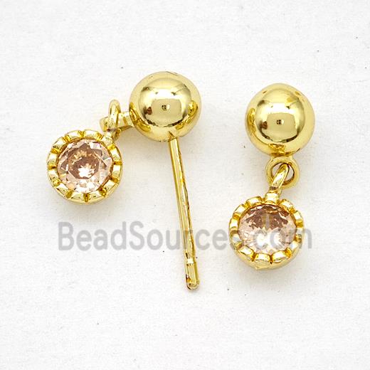 Copper Stud Earrings Pave Zirconia Gold Plated