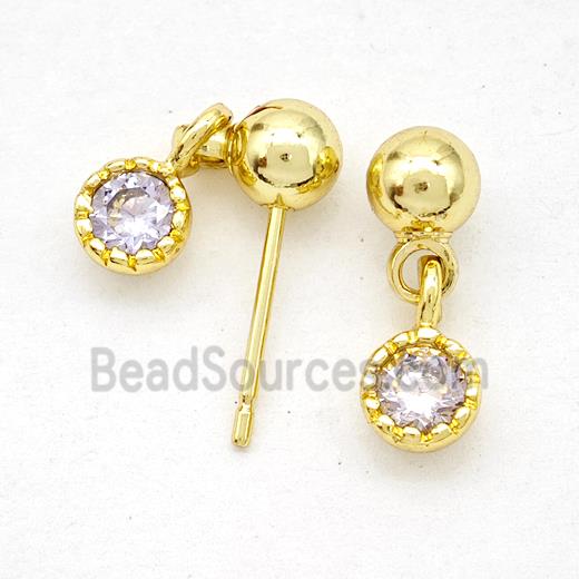 Copper Stud Earrings Pave Zirconia Gold Plated