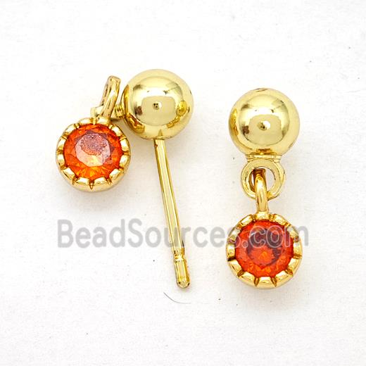Copper Stud Earrings Pave Zirconia Gold Plated
