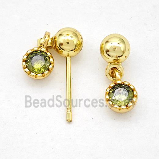 Copper Stud Earrings Pave Zirconia Gold Plated