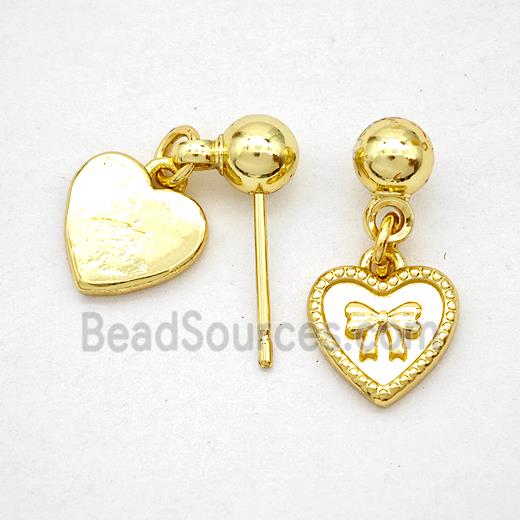 Copper Bowknot Stud Earrings Heart Gold Plated