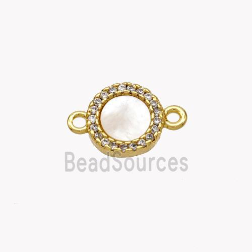 Copper Coin Connector Pave Shell Zirconia 18K Gold Plated