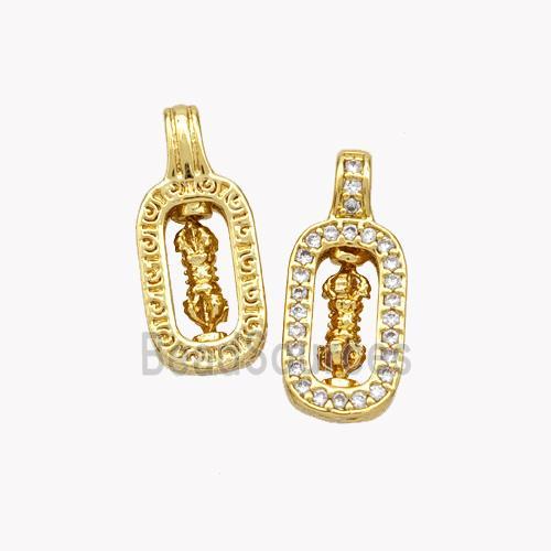 Tibetan Prayer Wheel Charms Copper Pendant Pave Zirconia 18K Gold Plated