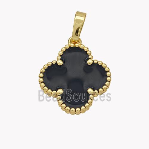 Copper Clover Pendant Black Enamel 18K Gold Plated