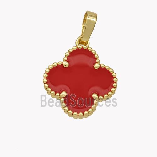 Copper Clover Pendant Red Enamel 18K Gold Plated