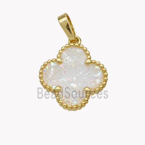 Copper Clover Pendant Pave Fire Opal 18K Gold Plated