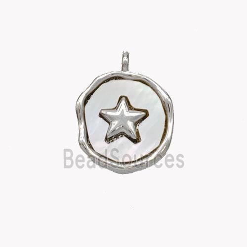 Copper Star Pendant Pave Shell Circle Platinum Plated