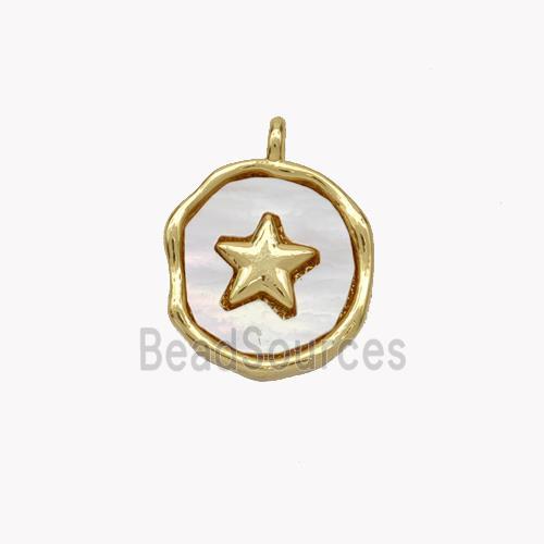 Copper Star Pendant Pave Shell Circle Gold Plated