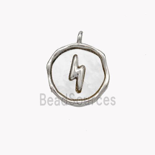 Copper Lightning Pendant Pave Shell Circle Platinum Plated