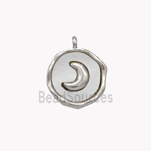 Copper Moon Pendant Pave Shell Circle Platinum Plated