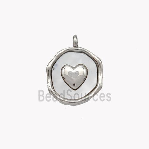 Copper Heart Pendant Pave Shell Circle Platinum Plated