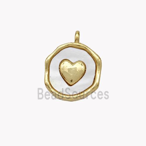 Copper Heart Pendant Pave Shell Circle Gold Plated
