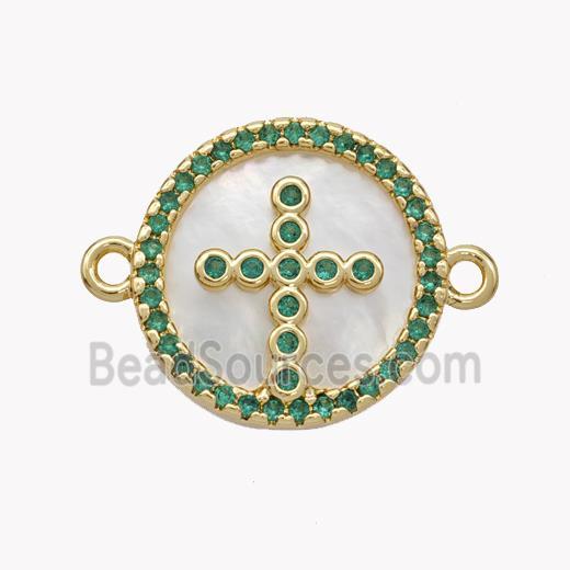 Copper Cross Connector Pave Shell Zirconia Circle 18K Gold Plated