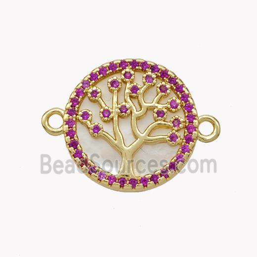 Copper Tree Of Life Connector Pave Shell Zirconia Circle 18K Gold Plated