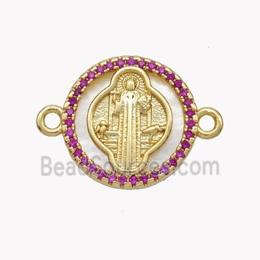 Copper Saint Jude Connector Pave Shell Zirconia Circle 18K Gold Plated