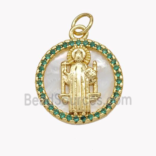 Copper Saint Jude Pendant Pave Shell Zirconia Circle 18K Gold Plated
