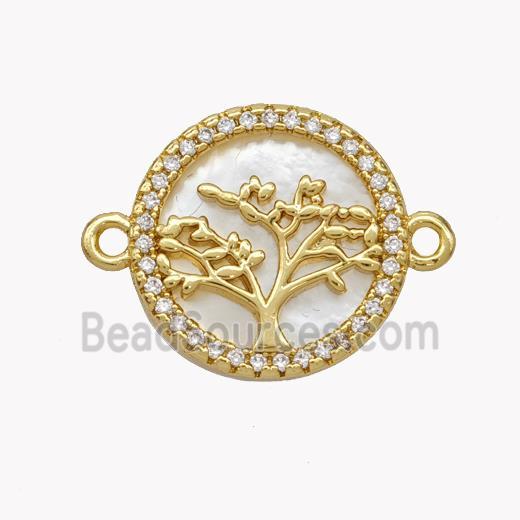 Copper Tree Connector Pave Shell Zirconia Circle 18K Gold Plated