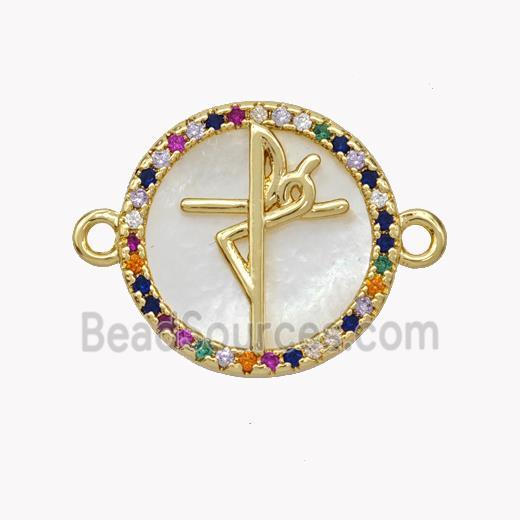 Copper Fe Connector Pave Shell Zirconia Circle 18K Gold Plated