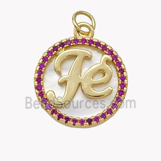 Copper Fe Pendant Pave Shell Zirconia Circle 18K Gold Plated