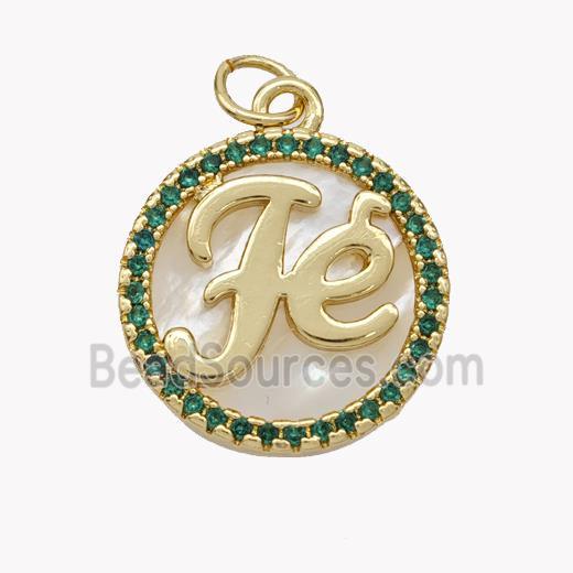 Copper Fe Pendant Pave Shell Zirconia Circle 18K Gold Plated