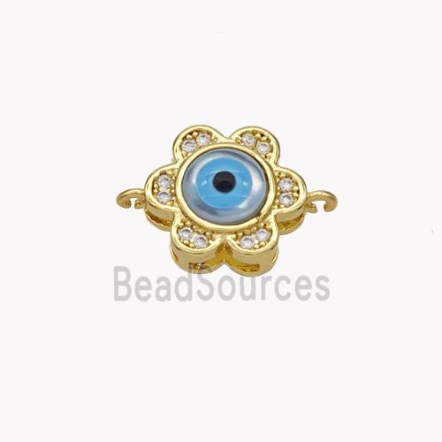 Copper Flower Connector Pave Shell Zirconia Evil Eye 18K Gold Plated