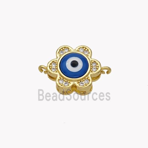 Copper Flower Connector Pave Shell Zirconia Evil Eye 18K Gold Plated