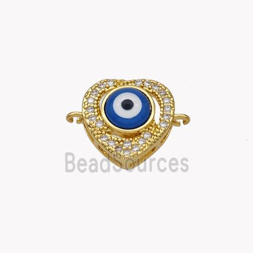 Copper Heart Connector Pave Shell Zirconia Evil Eye 18K Gold Plated