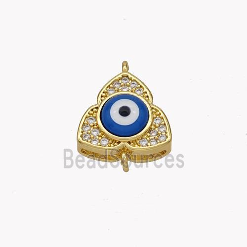 Copper Clover Connector Pave Shell Zirconia Evil Eye 18K Gold Plated