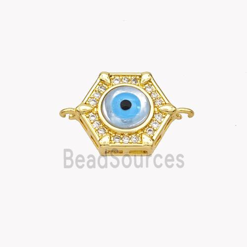 Copper Hexagon Connector Pave Shell Zirconia Evil Eye 18K Gold Plated